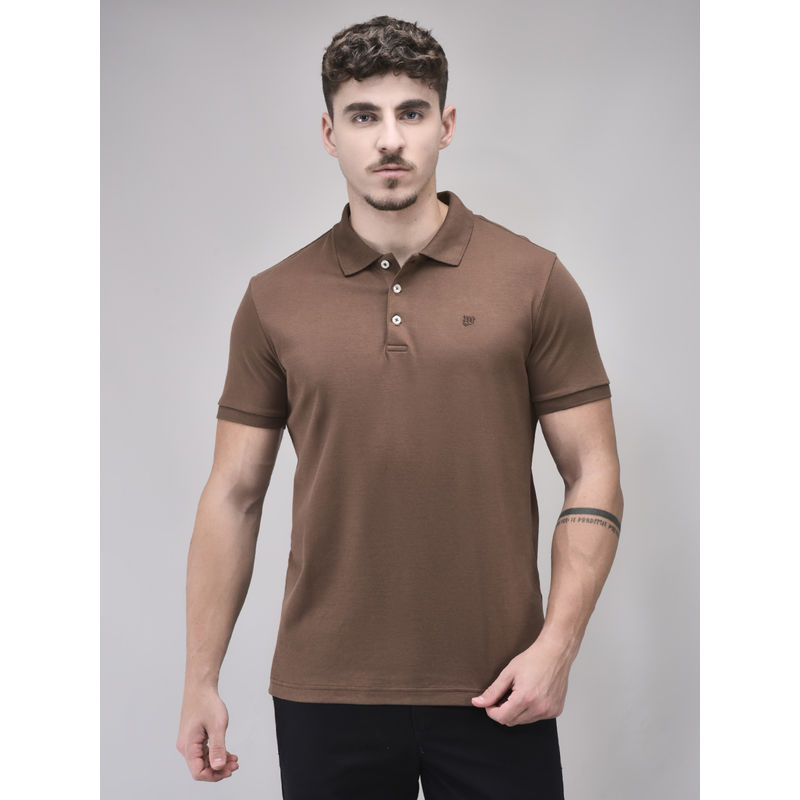 WOODS Men Brown Solid Polo T-Shirt (L)