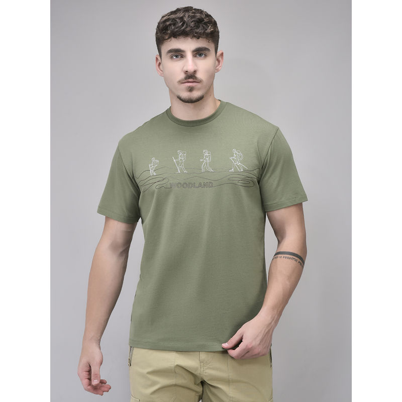 WOODS Men Green Printed Crew Neck T-Shirt (L)