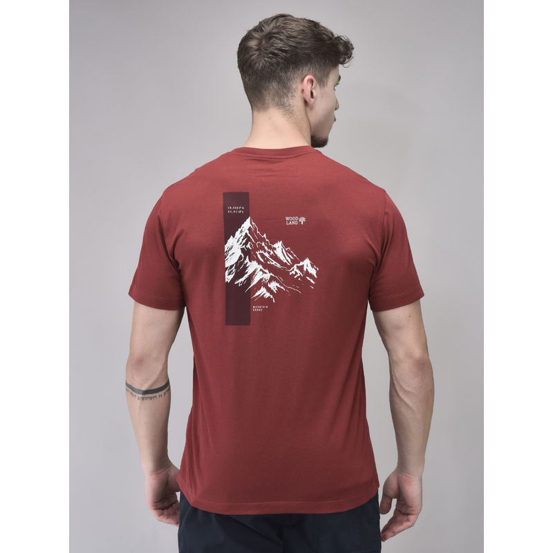 WOODLAND Men Maroon Printed Crew Neck T-Shirt (L)