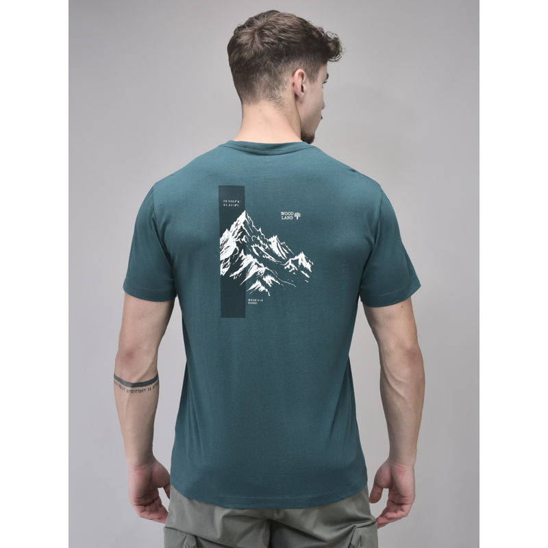 WOODLAND Men Teal Printed Crew Neck T-Shirt (L)