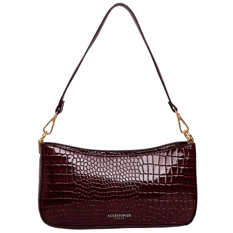 Accessorize London Women's Faux Leather Maroon Croc Roxanne Baguette