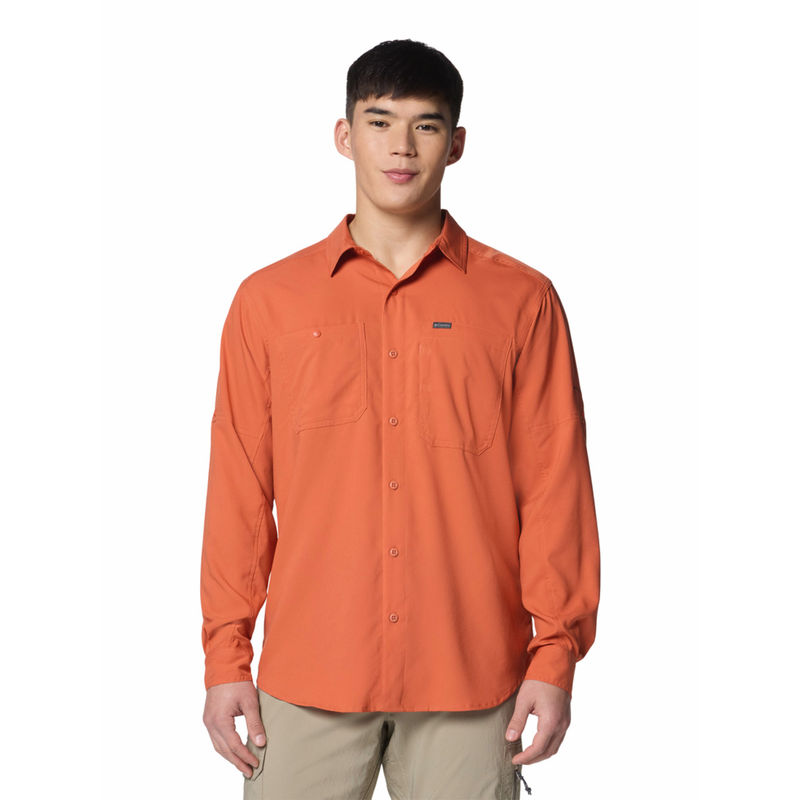Columbia Mens Orange Omni Solid Full Sleeves Shirt (L)