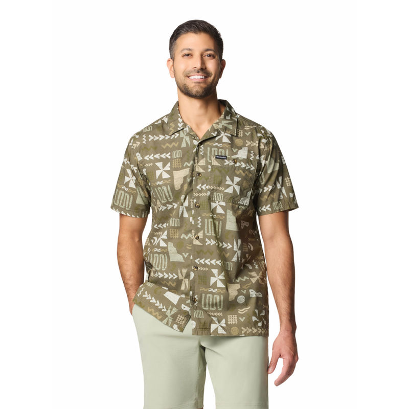 Columbia Mens Olive Printed Short Sleeves Shirt (M)