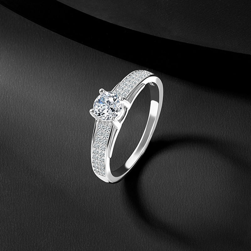 Peora 925 Sterling Silver Square Cubic Zirconia Rhodium Plated Ring (8)