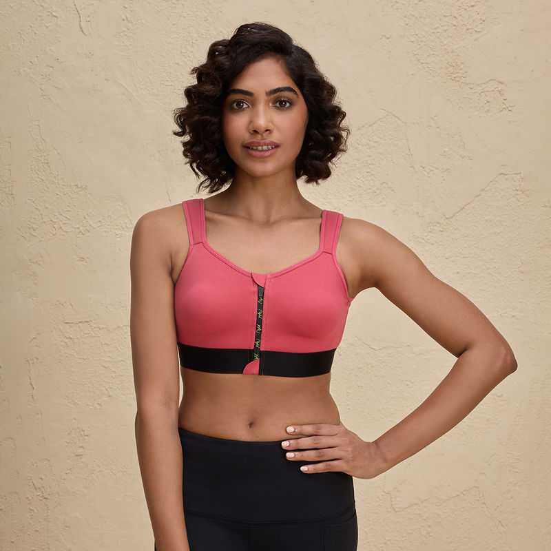 Full Coverage Front Open High Impact Posture Correcting Sports Bra NYK907 Coral (36B)
