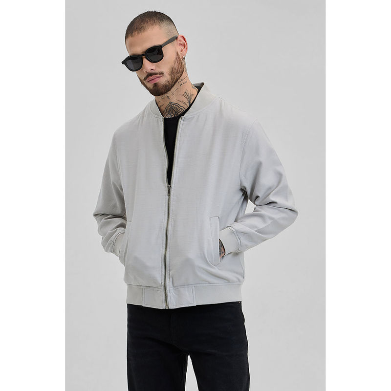 Snitch Light Grey Solid Relaxed Fit Jacket (XL)