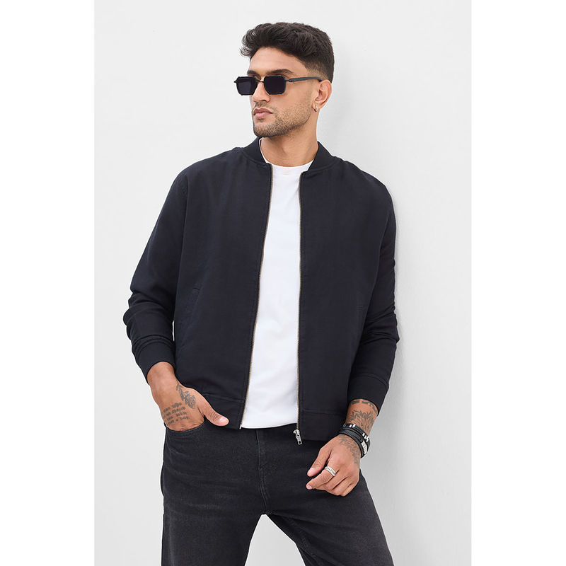 Snitch Black Solid Relaxed Fit Jacket (XL)