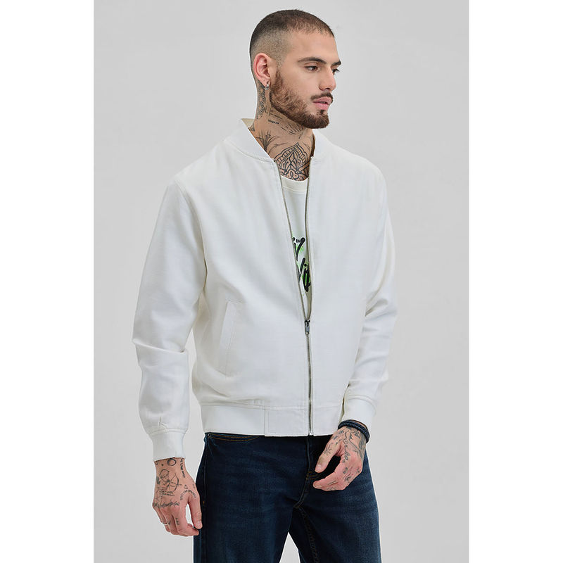 Snitch White Solid Relaxed Fit Jacket (M)