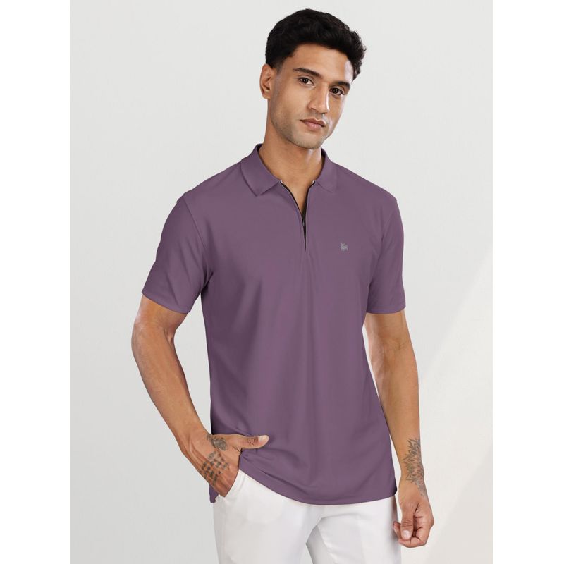 BULLMER Men Purple Polyester Solid Regular Fit Polo T-Shirt (S)