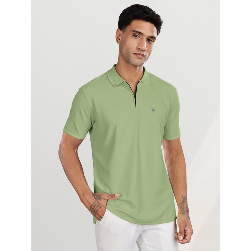 BULLMER Men Green Polyester Solid Regular Fit Polo T-Shirt (S)