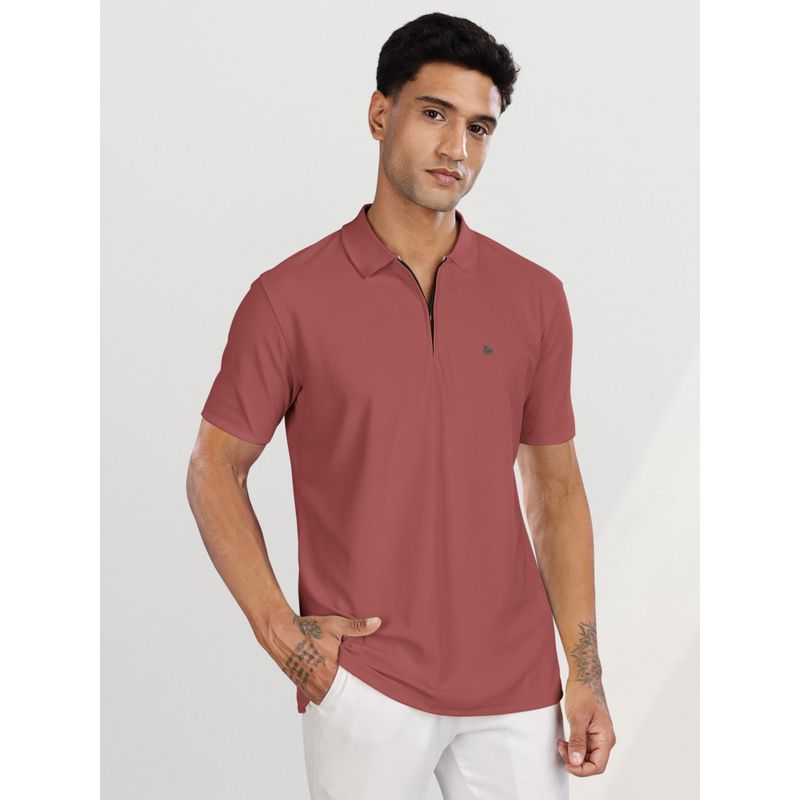 BULLMER Men Red Polyester Solid Regular Fit Polo T-Shirt (L)