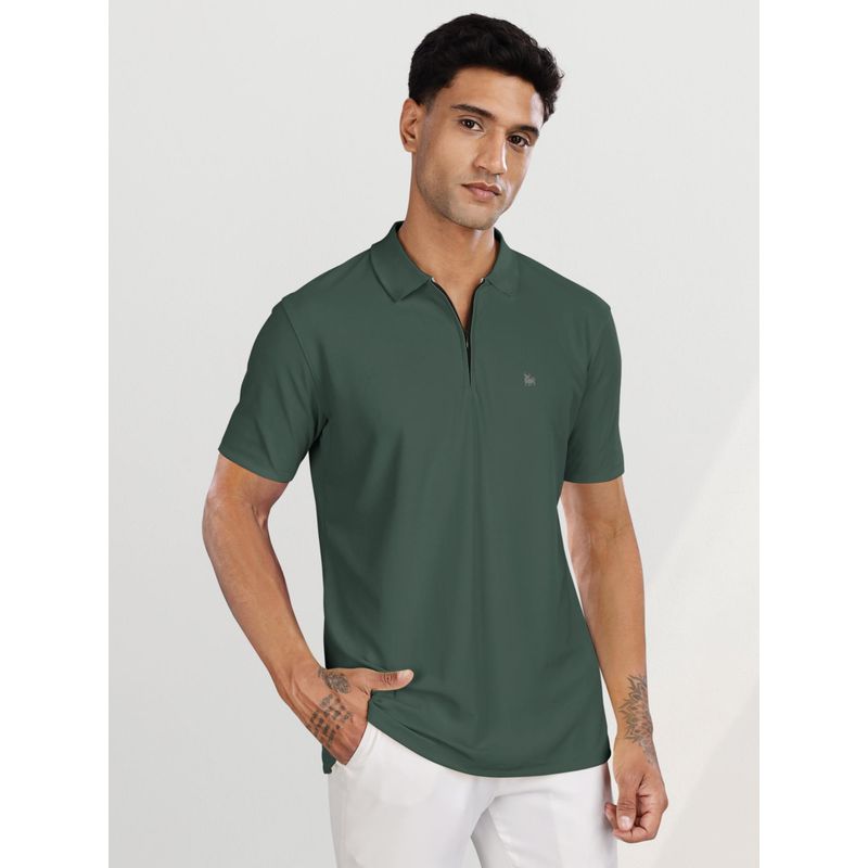 BULLMER Men Green Polyester Solid Regular Fit Polo T-Shirt (S)