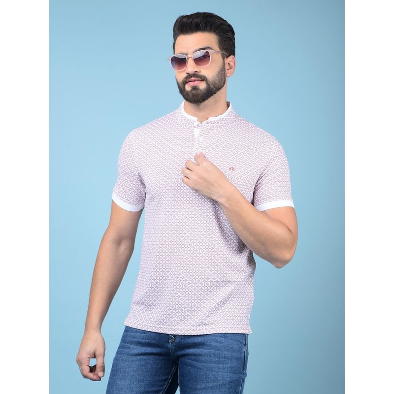 CRIMSOUNE CLUB Men Pink Cotton Blend Printed Regular Fit T-Shirt (S)