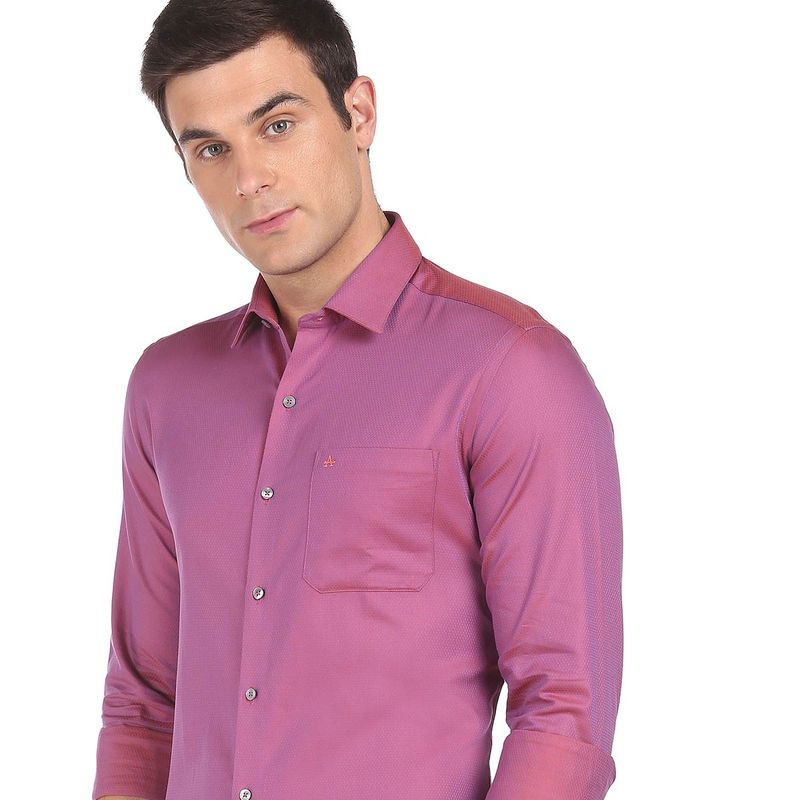 Arrow Men Orange And Purple Manhattan Slim Fit Patterned Formal Shirt (39)