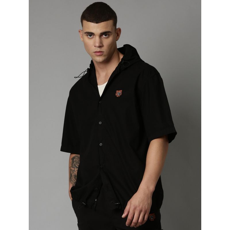 BREAKBOUNCE Black Taika Short Sleeve Oversized Hooded Shirt (M)