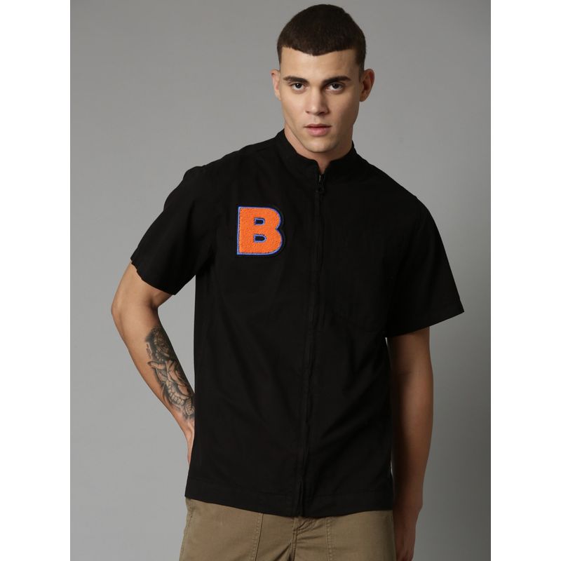 BREAKBOUNCE Black Taika Short Sleeve Relaxed Fit Zipper Shirt (XL)