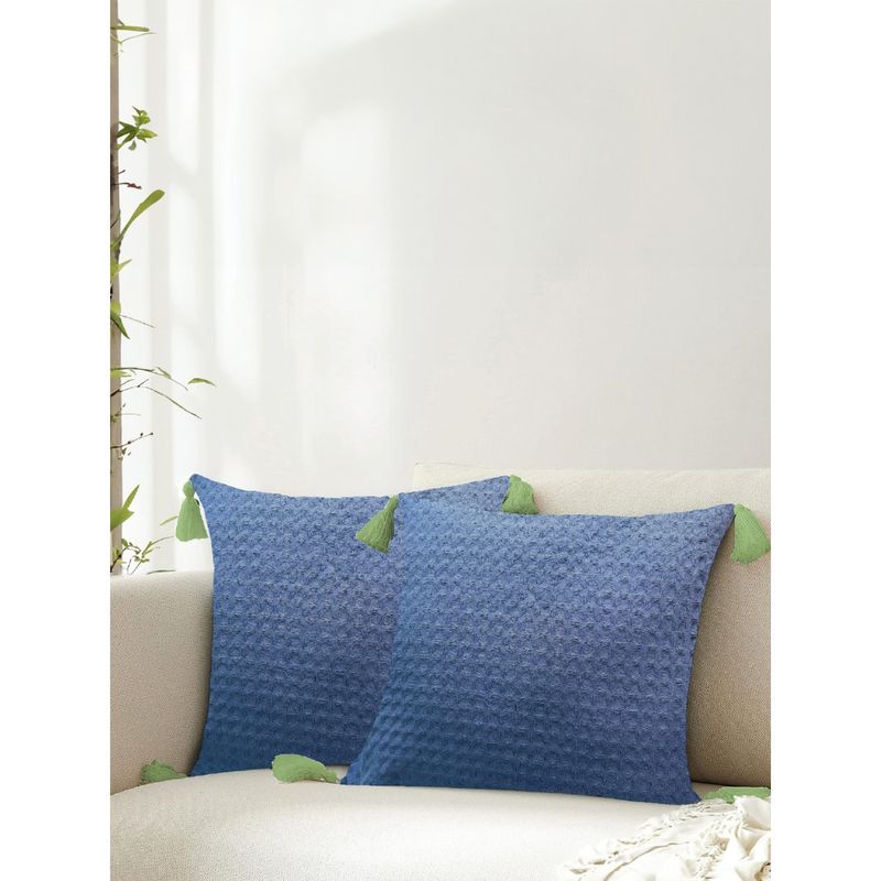Urban Space Cotton Cushion Covers- Waffle Navy (Set Of 2) (16 X 16 Inches)