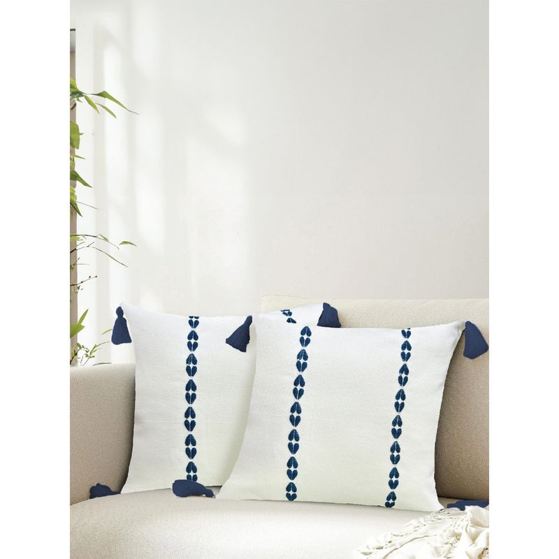 Urban Space Cotton Cushion Covers- Vintage Braid Indigo (Set Of 2) (16 X 16 Inches)
