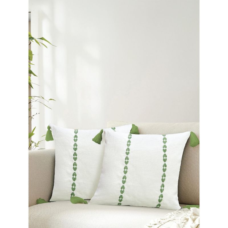 Urban Space Cotton Cushion Covers- Vintage Braid Sage Green (Set Of 2) (16 X 16 Inches)