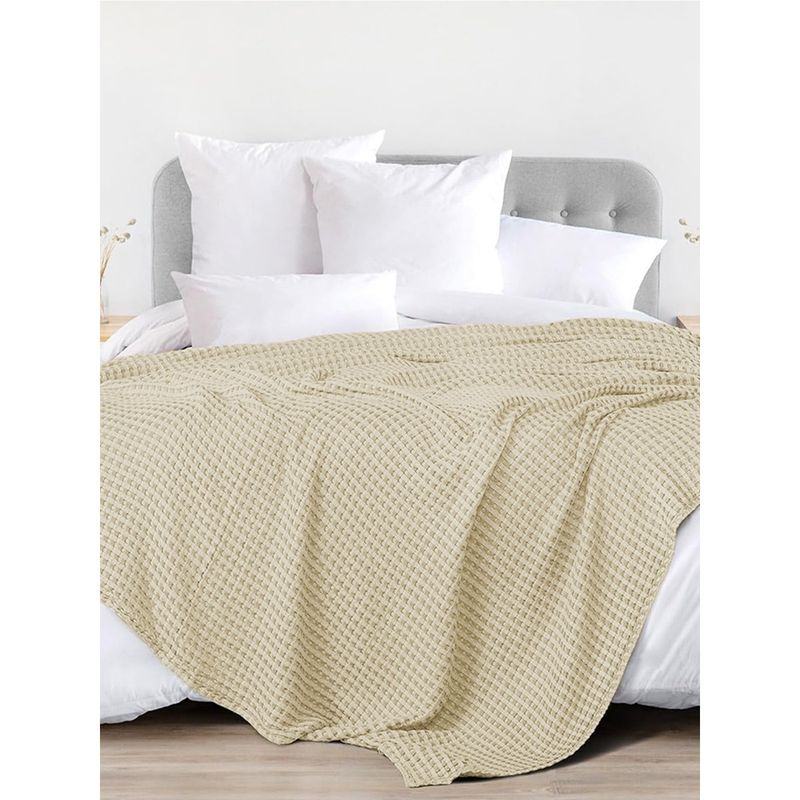 Urban Space Cotton Waffle Weave Blanket, Cotton Dohar for Bed - Beige (Single)
