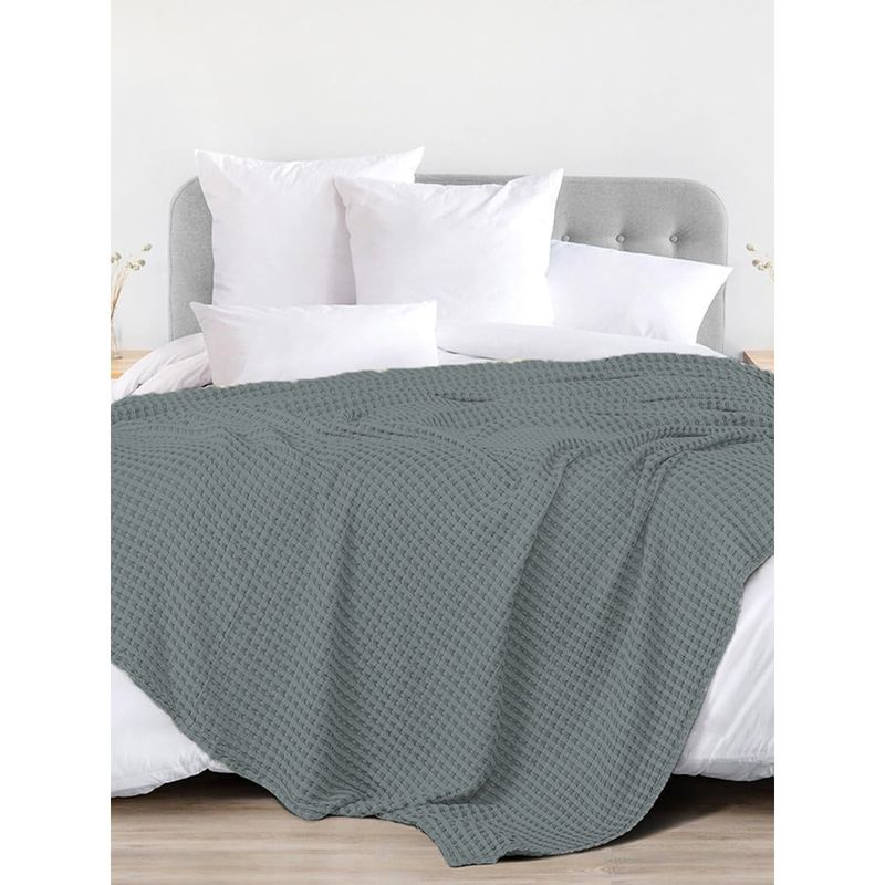 Urban Space Cotton Waffle Weave Blanket, Cotton Dohar for Bed - Greenish Grey (Queen)