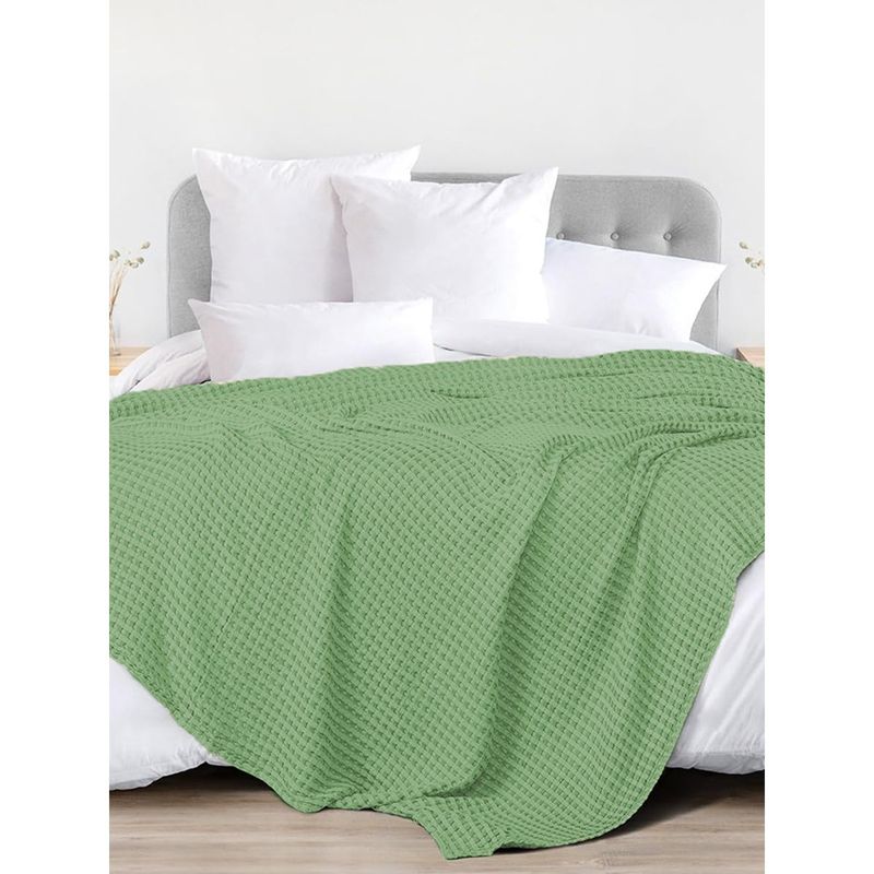 Urban Space Cotton Waffle Weave Blanket, Cotton Dohar for Bed - Sage Green (Queen)