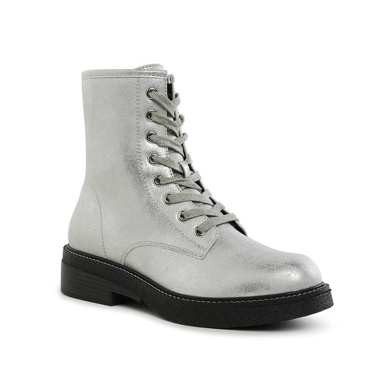 London Rag Faux Leather Lace Up Casual Boots Silver (UK 3)