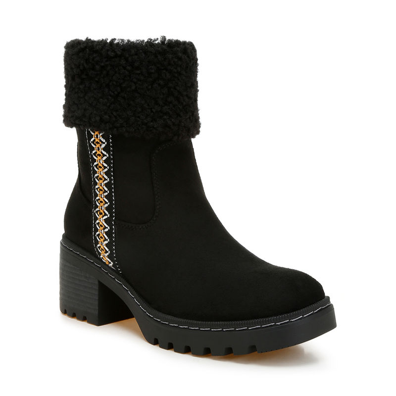 London Rag Faux Fur & Embroidery Detail Casual Boots Black (UK 7)