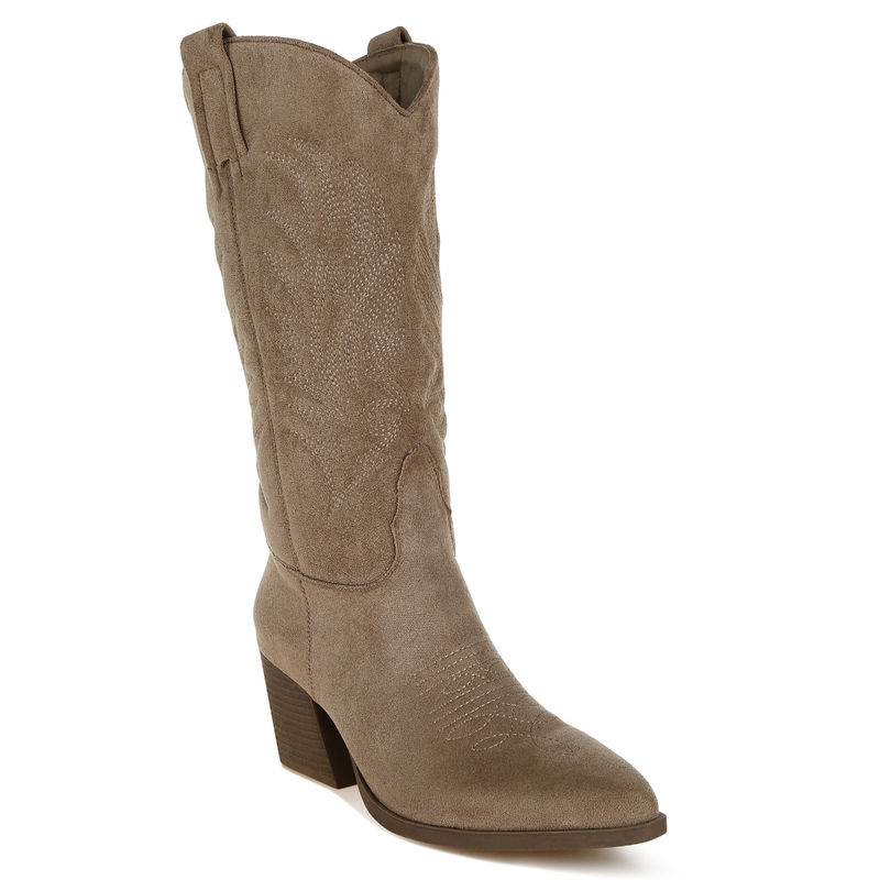 London Rag Microfiber Long Cowboy Casual Boots Taupe (UK 7)