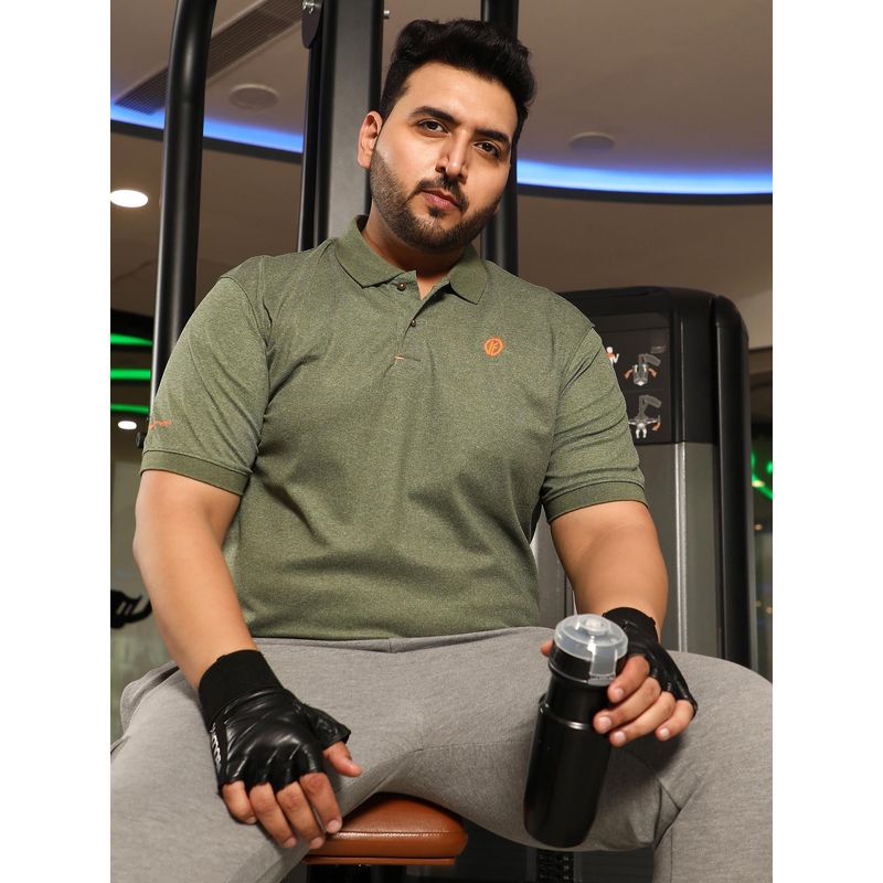Instafab Plus Men Olive Green Basic Activewear Polo T-Shirt (3XL)