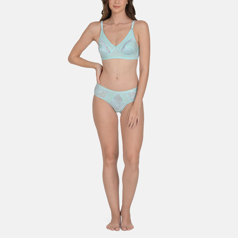 Mod & Shy Solid Soft Net Lingerie Set Blue (32B)