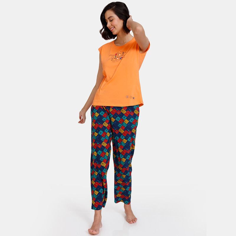 Zivame Zodiac Knit Cotton Pyjama Sets - Poseidon - Multi-Color (Pack of 2) (XS)