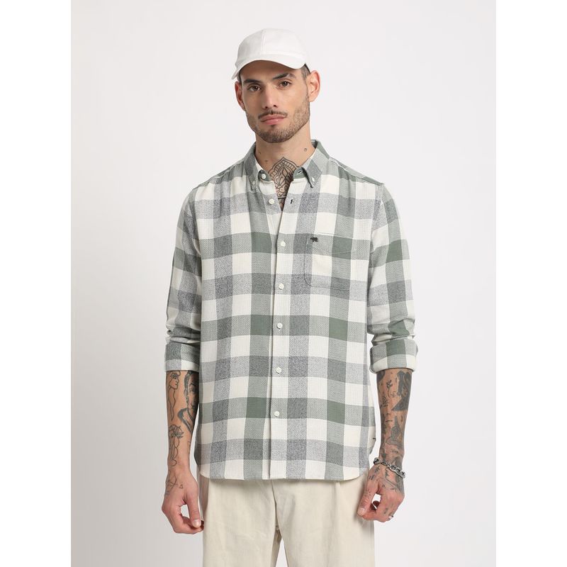 THE BEAR HOUSE Men Green Checked Slim Fit Cotton Casual Shirt (XL)