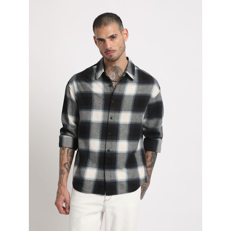 THE BEAR HOUSE Men Blue Checked Regular Fit Cotton Casual Shirt (M)