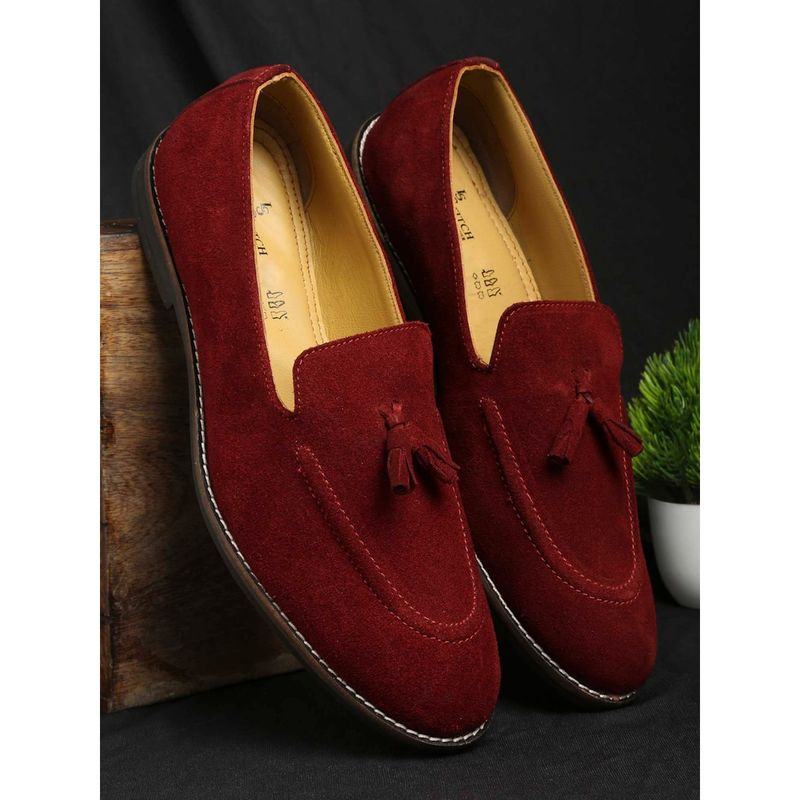 Louis Stitch Italian Moccasins Ferrari Red Suede Tassel Loafers for Men (UK 9)