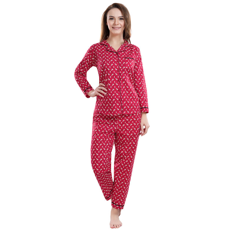 PIU Reindeer Print Pajama Set - Red (L)