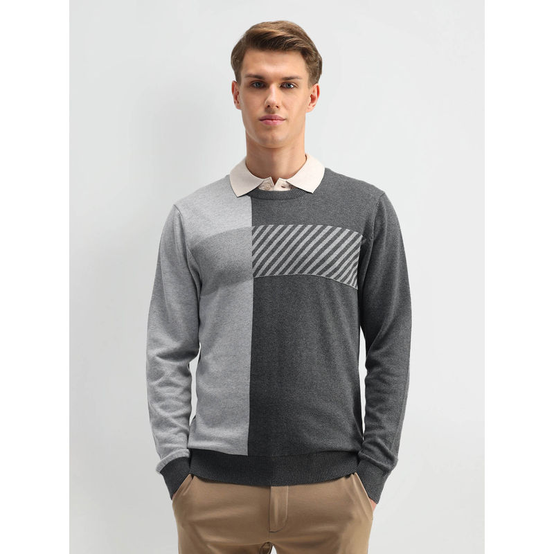 Arrow Men Grey Colorblock Sweater (L)