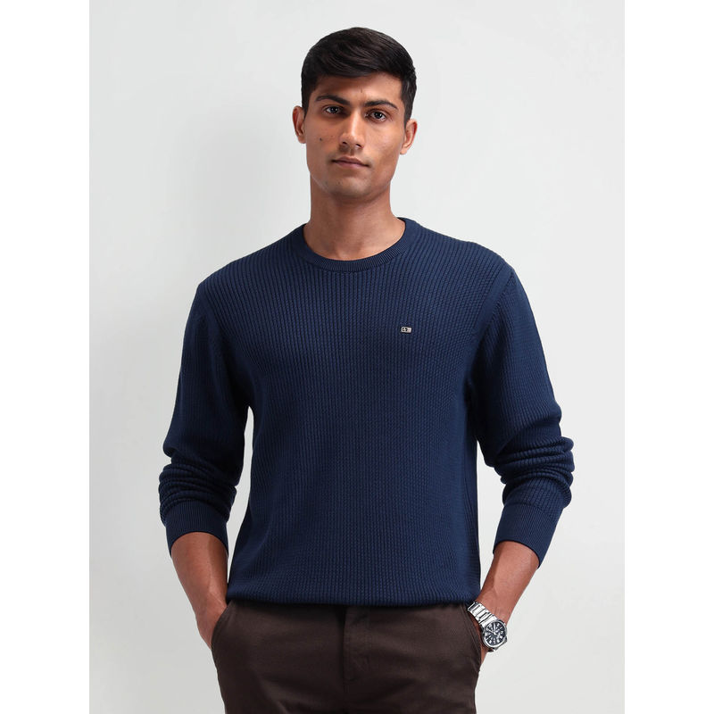 Arrow Sports Men Navy Blue Sweater (L)