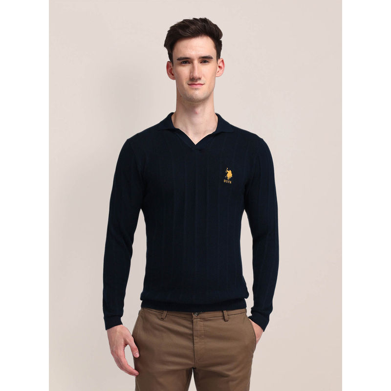 U.S. POLO ASSN. Men Navy Blue Textured Sweater (3XL)