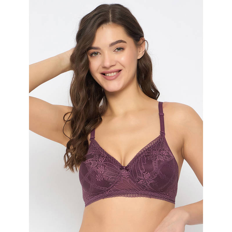 Clovia Purple Lace Solid Padded Full Cup Wire Free Full Figure Bra (34C)