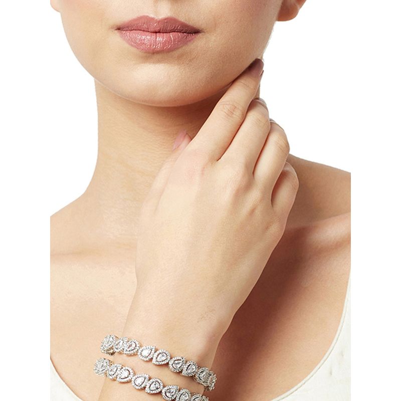 Voylla Pear Cut Cluster Packting Zircons Adorned Silver Plated Brass Bangles (Pack Of 2) (2.4)