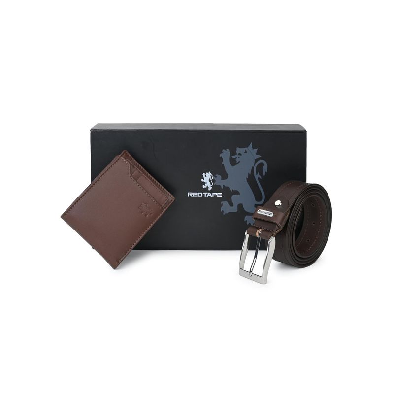 Red Tape Men Brown Leather Solid Gift Set (2XL)