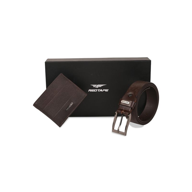 Red Tape Men Brown Leather Solid Gift Set (L)