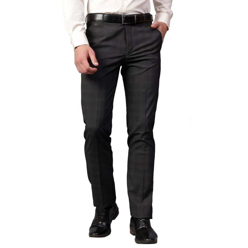 Cantabil Charcoal Checks Stretchable Formal Trouser (36)