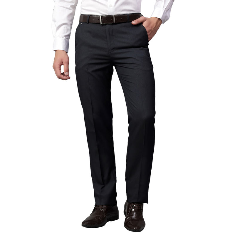 Cantabil Navy Blue Solid Stretchable Formal Trouser (32)