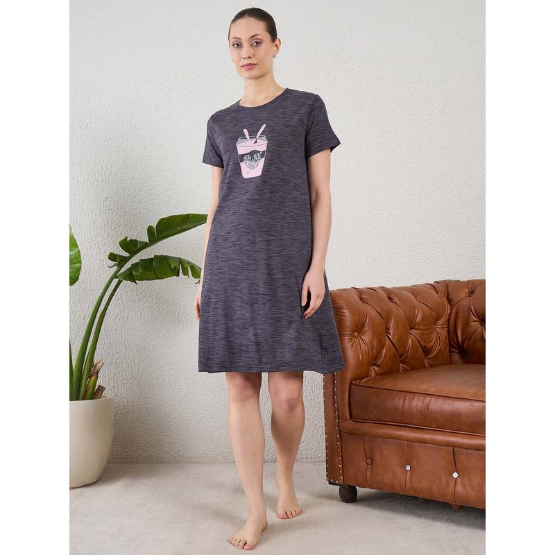 July Nightwear July for Women Knitted Cotton Grey Short Nighty-Jss001 (S)