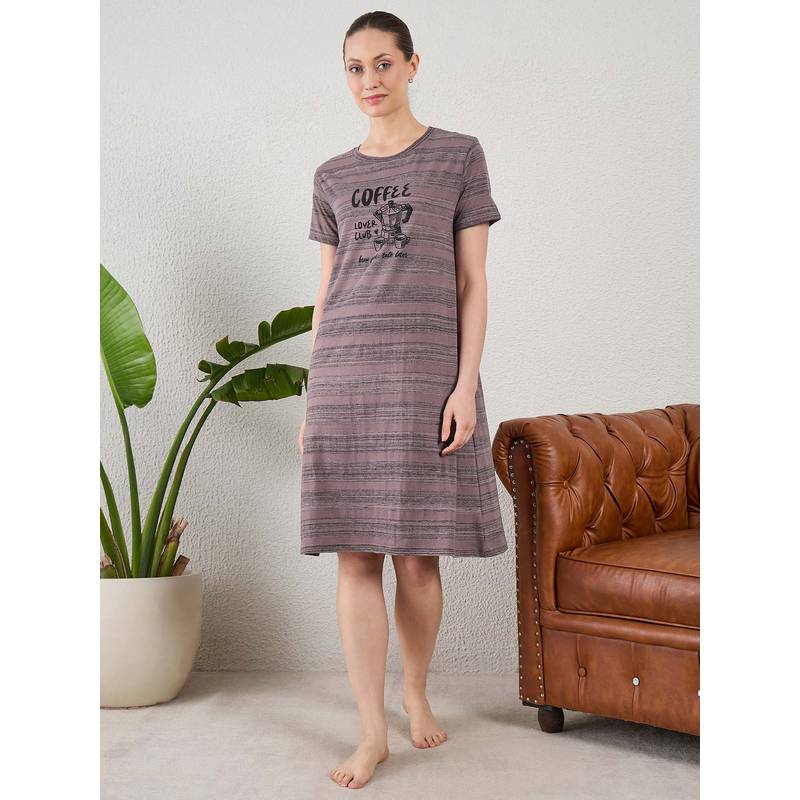 July Nightwear July for Women Knitted Cotton Brown Short Nighty-Jss003 (S)