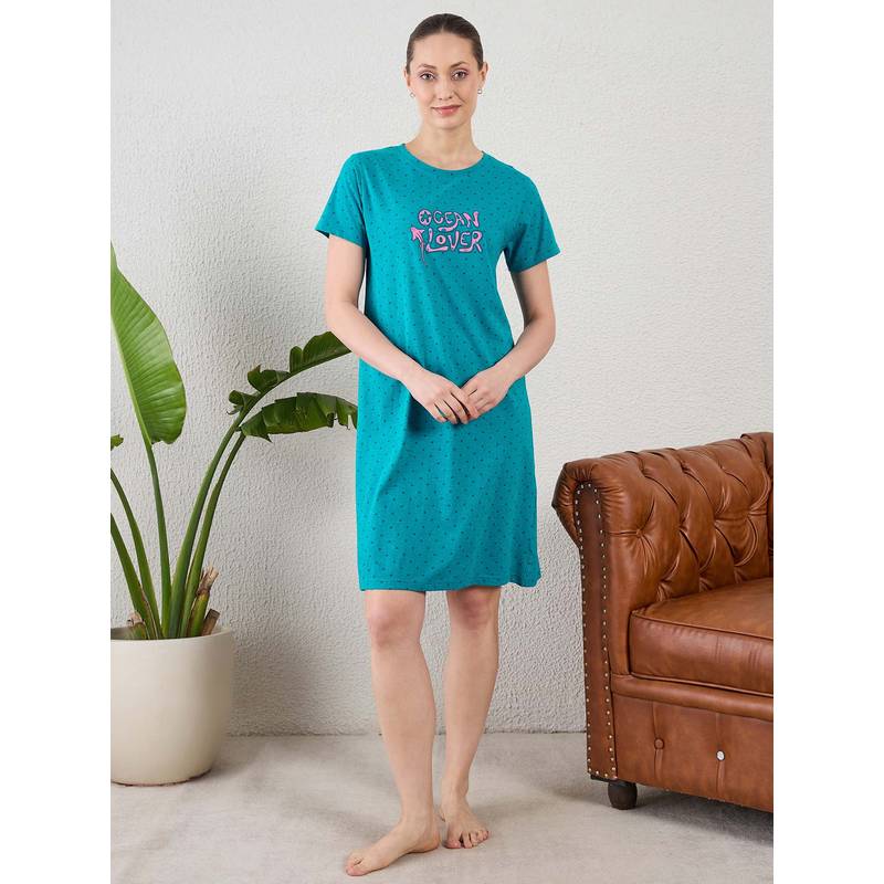 July Nightwear July for Women Knitted Cotton Green Short Nighty-Jss004 (S)