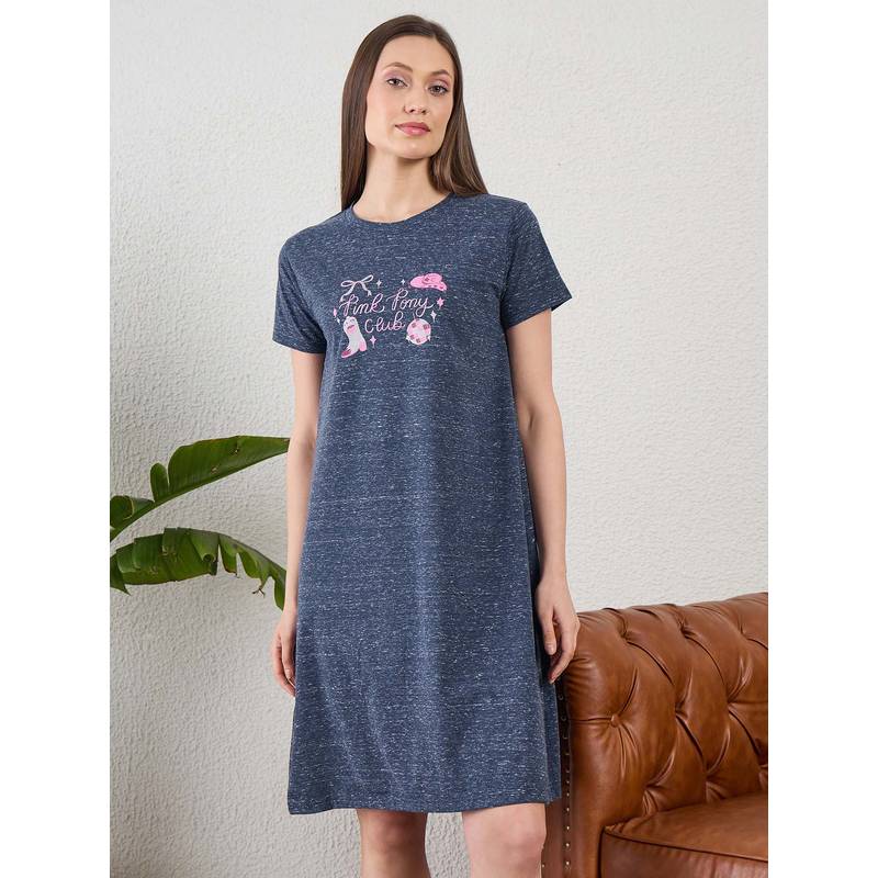 July Nightwear July for Women Knitted Cotton Navy Short Nighty-Jss005 (S)