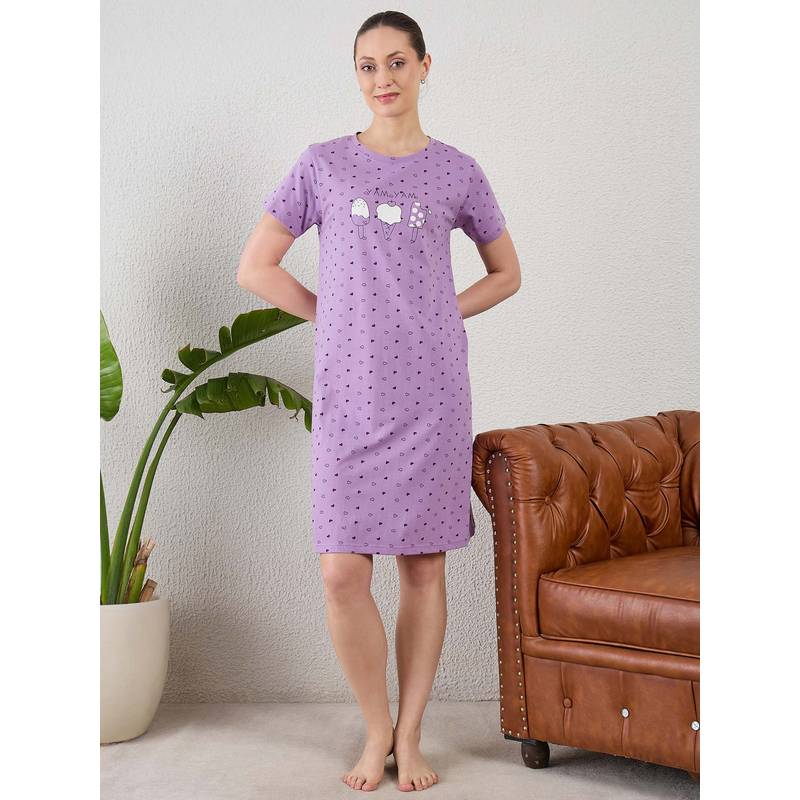 July Nightwear July for Women Knitted Cotton Lilac Short Nighty-Jss006 (S)